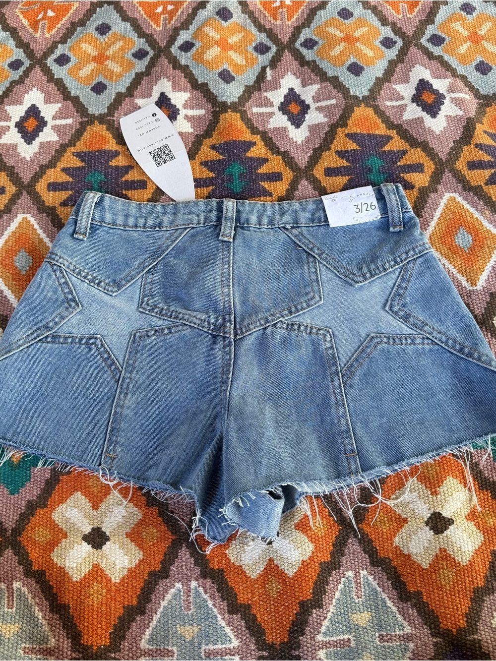 Cali 1850 Denim Shorts with Star Design on Back Size 3/26 BRAND NEW WITH TAGS